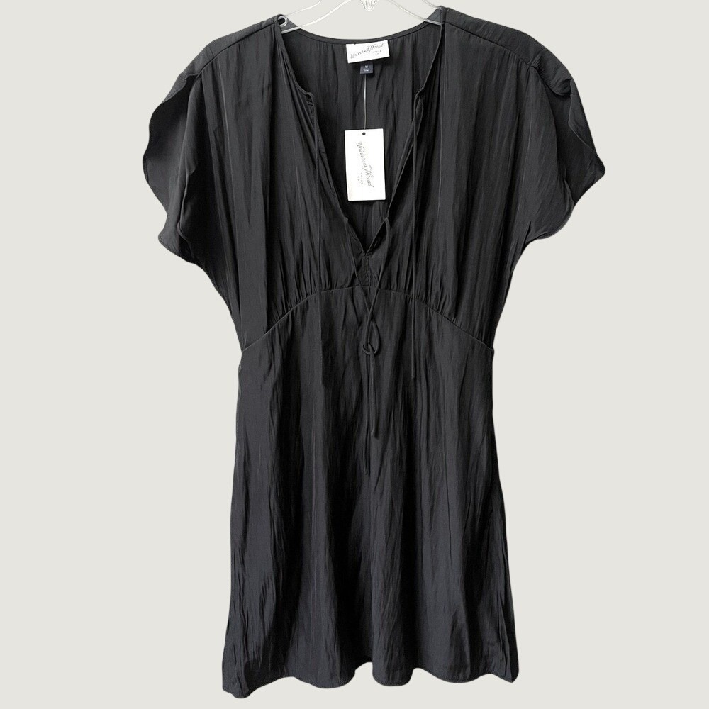 Universal Thread Tie Front Flutter Short Sleeve Mini Dress Womens Medium Black - Picture 4 of 12